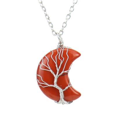 Pendentif Lune Arbre de vie en Jaspe rouge