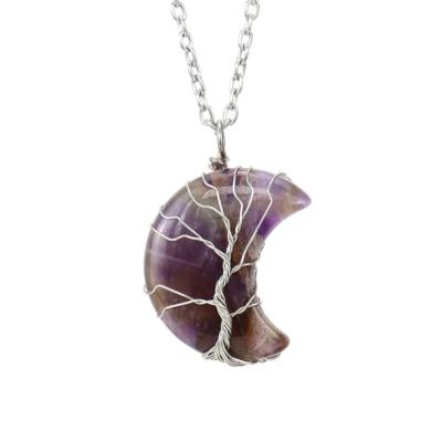 Pendentif Lune Arbre de vie en Améthyste