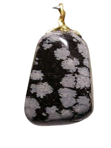 Pendentif Pierre Roulée Obsidienne neige