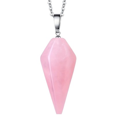 Pendentif Géométrique forme conique en Quartz rose