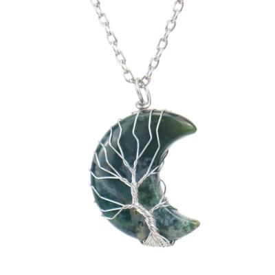 Pendentif Lune Arbre de Vie en Agate mousse