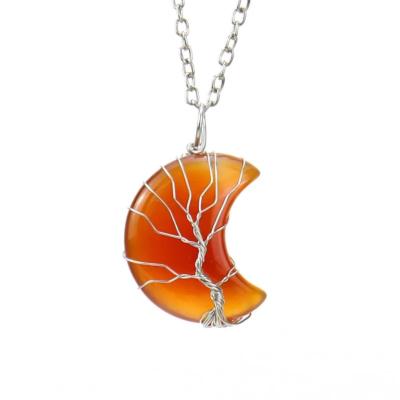 Pendentif Lune Arbre de vie en Cornaline