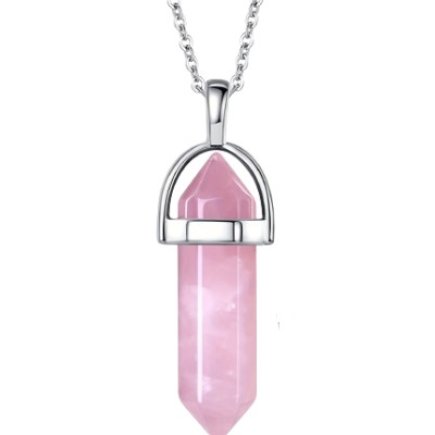 Pendentif Géométrique forme pointe en Quartz rose